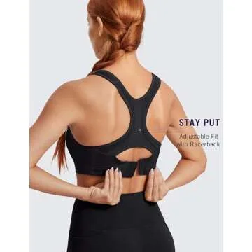 SYROKAN Women's Sports Bra Front Adjustable High Impact Support Padded Wireless Racerback Plus Size Running Bra Black 36D