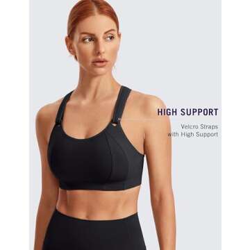 SYROKAN Women's Sports Bra Front Adjustable High Impact Support Padded Wireless Racerback Plus Size Running Bra Black 36D
