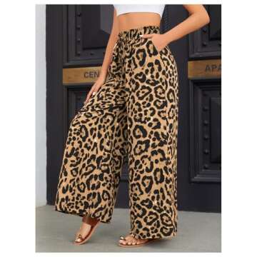 OYOANGLE Leopard Print Wide Leg Pants for Women