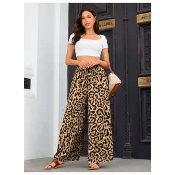 OYOANGLE Leopard Print Wide Leg Pants for Women