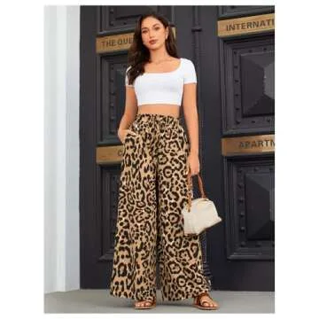 OYOANGLE Leopard Print Wide Leg Pants for Women