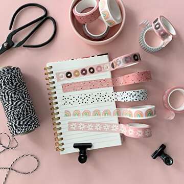 ZYNSHE Washi Tape Set of 12 Rolls of 15 mm Wide Cute Decorative Washi Tape for Journaling, Scrapbook, Washy Crafts, Bullet Journals, Planners, DIY Décor, Gift Wrapping, Craft Supplies (Retro)