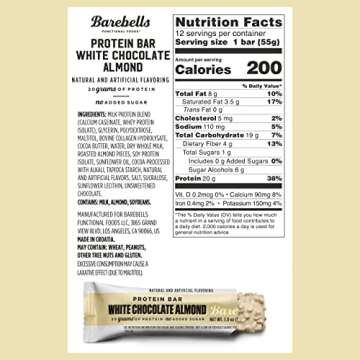 Barebells Protein Bars White Chocolate Almond - 12 Count, Pack of 2 - Protein Snacks with 20g of High Protein - Chocolate Protein Bar with 1g of Total Sugars - On The Go Protein Snack & Breakfast Bars