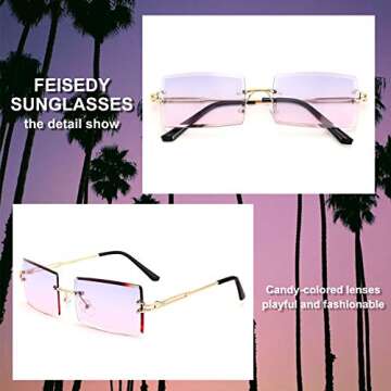 FEISEDY Vintage Frameless Sunglasses Stylish UV Protection