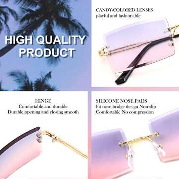 FEISEDY Vintage Frameless Sunglasses Stylish UV Protection