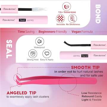 Pawotence Lash Extension Kit Individual Lash Clusters Kit 9-16mm 30D 40D Cluster Eyelash Extensions Kit with Lash Bond and Seal, Lash Tweezers for Self Use (30D&40D, 0.07D, 9-16mm, Portable Kit)