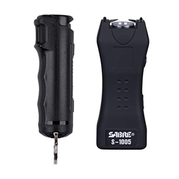 SABRE Pepper Spray & 2-in-1 Stun Gun with Flashlight, Self Defense Kit, Fast Flip Top Safety, Finger...