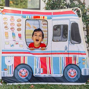 Melissa & Doug Fabric Double-Sided Food Truck Play Tent - Ice Cream And BBQ Role Play Toy Food Truck...