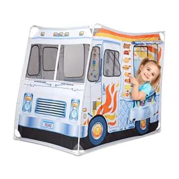 Melissa & Doug Fabric Double-Sided Food Truck Play Tent - Ice Cream And BBQ Role Play Toy Food Truck Tent, For Kids Ages 3+