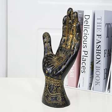 Palmistry Hand Resin Statue Telling Palm Reading, Ancient Mystical Palm with Lines and Symbols Sculpture for Palm Readers（Black）