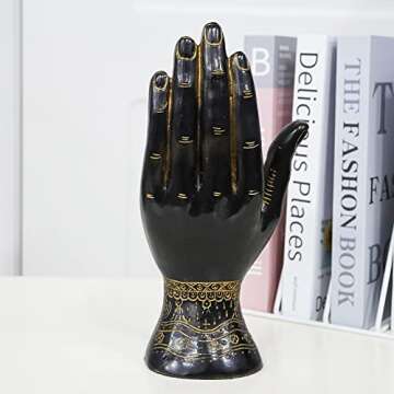 Palmistry Hand Resin Statue Telling Palm Reading, Ancient Mystical Palm with Lines and Symbols Sculpture for Palm Readers（Black）