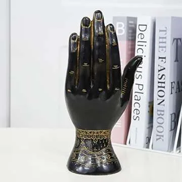 Palmistry Hand Resin Statue Telling Palm Reading, Ancient Mystical Palm with Lines and Symbols Sculpture for Palm Readers（Black）