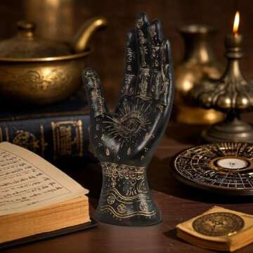 Palmistry Hand Resin Statue Telling Palm Reading, Ancient Mystical Palm with Lines and Symbols Sculpture for Palm Readers（Black）