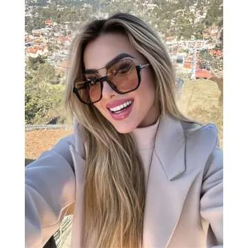 GUVIVI Retro Oversized Aviator Sunglasses for Women Men Square Semi-Rimless Double Bridge Sun Glasses 70s Trendy Shades Pilot-style Brown Pink