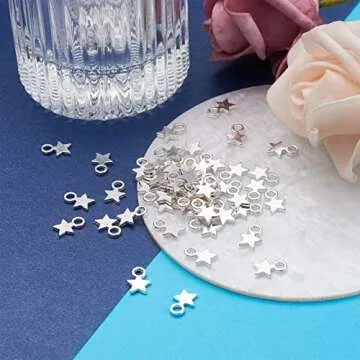 Pandahall 100pcs Tibetan Style Tiny Blank Stamping Tag Charms Pendants Christmas Star Silver 10x8x2mm for DIY Jewelry Making