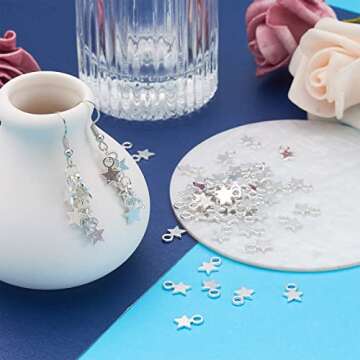 Pandahall 100pcs Tibetan Style Tiny Blank Stamping Tag Charms Pendants Christmas Star Silver 10x8x2mm for DIY Jewelry Making