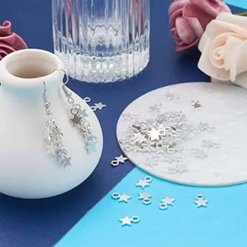 Pandahall 100pcs Tibetan Style Tiny Blank Stamping Tag Charms Pendants Christmas Star Silver 10x8x2mm for DIY Jewelry Making