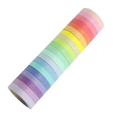 Baijixin Washi Tape Set 20 Rolls - 7.5 mm Rainbow Colors Thin Washi Masking Tape Decorative Tape for Bullet Journal, Planner, DIY Arts Crafts, Scrapbooking, Holiday Decoration
