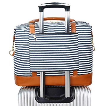 Women's Blue Stripe Weekender Bag with Trolley Handle