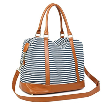 Women's Blue Stripe Weekender Bag with Trolley Handle