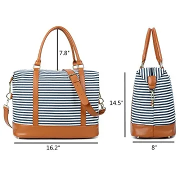 Women's Blue Stripe Weekender Bag with Trolley Handle