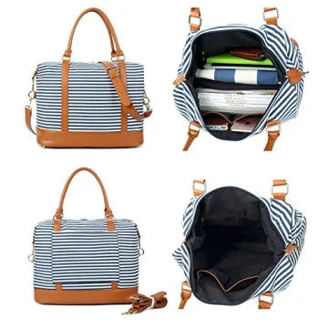 Women's Blue Stripe Weekender Bag with Trolley Handle