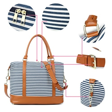 Women's Blue Stripe Weekender Bag with Trolley Handle