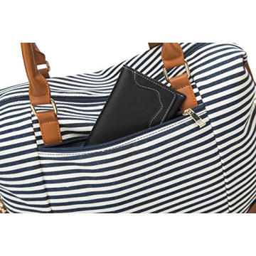 Women's Blue Stripe Weekender Bag with Trolley Handle