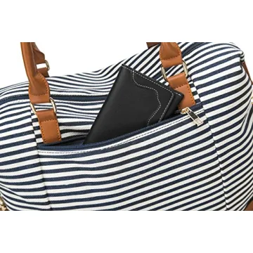 Women's Blue Stripe Weekender Bag with Trolley Handle