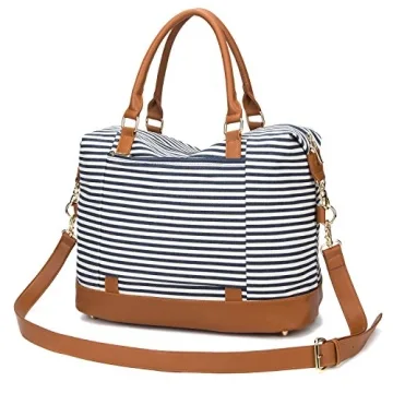 Women's Blue Stripe Weekender Bag with Trolley Handle