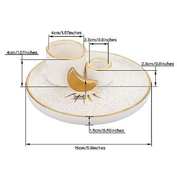 ZenBless Multifunction Incense and Candle Holder for Burning Sage, Palo Santo, Incense Sticks - 5.9" Ceramic Ash Catcher Tray for Meditation Room Home Decor (Gold)