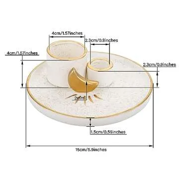 ZenBless Multifunction Incense and Candle Holder for Burning Sage, Palo Santo, Incense Sticks - 5.9" Ceramic Ash Catcher Tray for Meditation Room Home Decor (Gold)