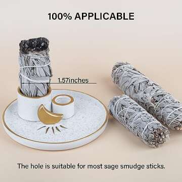 ZenBless Multifunction Incense and Candle Holder for Burning Sage, Palo Santo, Incense Sticks - 5.9" Ceramic Ash Catcher Tray for Meditation Room Home Decor (Gold)