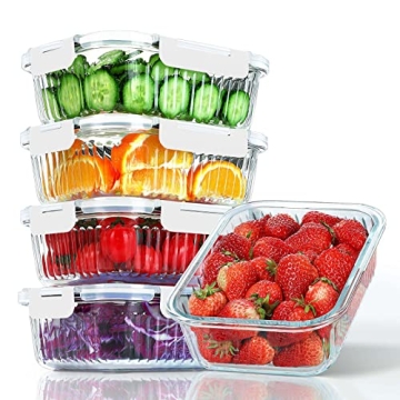 KOMUEE 36oz Glass Food Storage Containers - 5 Pack