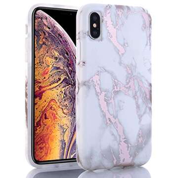BAISRKE Shiny Rose Gold Metallic White Marble Design Clear Bumper Phone Case for iPhone Xs - Trendy ...