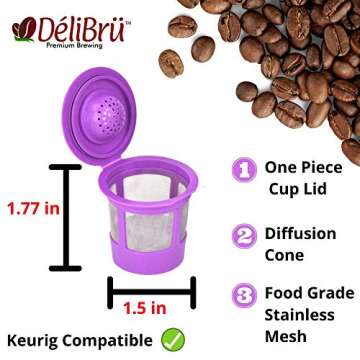 Reusable K Cups for Keurig 2.0 & 1.0 - Pack of 4 (Purple) - Easy to Clean - Keurig Compatible Reusable Coffee Pods by Delibru (NOT FOR KEURIG SUPREME COFFEE MAKER)