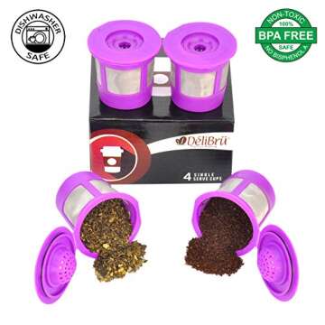 Reusable K Cups for Keurig 2.0 & 1.0 - Pack of 4 (Purple) - Easy to Clean - Keurig Compatible Reusable Coffee Pods by Delibru (NOT FOR KEURIG SUPREME COFFEE MAKER)