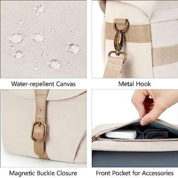 BAGSMART Camera Bag, SLR DSLR Canvas Crossbody Camera Case, Compact Camera Shoulder Bag with Rain Cover for Women and Men, Ivory White