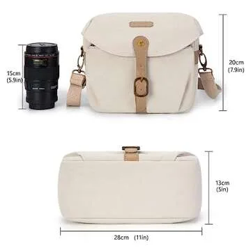 BAGSMART Camera Bag, SLR DSLR Canvas Crossbody Camera Case, Compact Camera Shoulder Bag with Rain Cover for Women and Men, Ivory White
