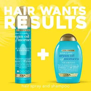 OGX Revitalize + Argan Shine Extra Strength Multi-Benefit Heat Protection Hairspray with Argan Oil & Silk Proteins, Tame Frizz & Non-Greasy Shine, Morocco, 8 Ounce