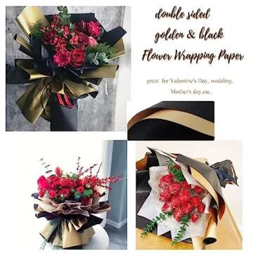 Gloreyan 20 Sheets Double Sided Golden Flower Wrapping Paper Black Waterproof Fresh Flower Packing Material Florist Bouquet Supplies DIY Craft Gift Packing(Black)