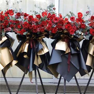 Gloreyan 20 Sheets Double Sided Golden Flower Wrapping Paper Black Waterproof Fresh Flower Packing Material Florist Bouquet Supplies DIY Craft Gift Packing(Black)