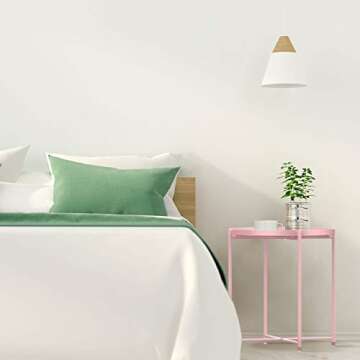 H HOMEWINS Tray Metal Round End Table,Pink Folding Small Side Table Outdoor & Indoor Accent Coffee T...