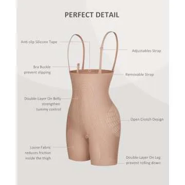 FeelinGirl Full Body Shaper for Women Seamless Butt Lifter Shapewear Shorts Tummy Control Shaper Beige XS/S