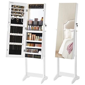 SONGMICS Stylish Mirror Jewelry Cabinet with LED Lights and Lockable Design
