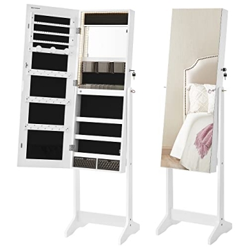 SONGMICS Mirror Jewelry Cabinet with LED Lights and Lock