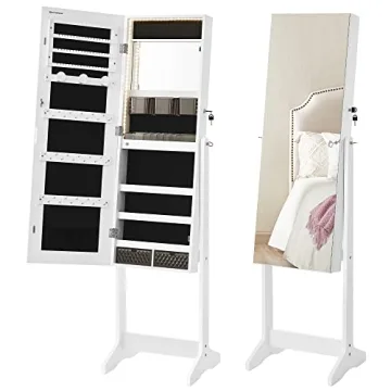 SONGMICS Mirror Jewelry Cabinet with LED Lights and Lock