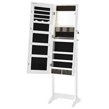 SONGMICS Mirror Jewelry Cabinet with LED Lights and Lock
