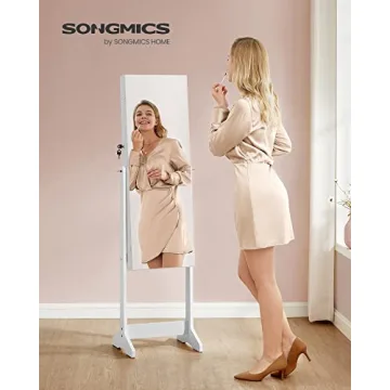 SONGMICS Mirror Jewelry Cabinet with LED Lights and Lock
