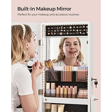 SONGMICS Mirror Jewelry Cabinet with LED Lights and Lock